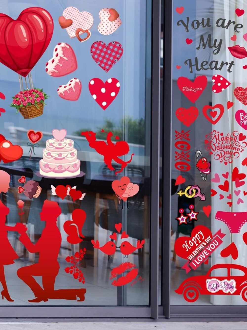 Valentines Day Decor Window clings 10 Sheet for Glass Windows Double-Sided Valen